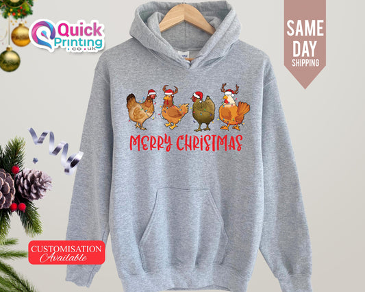 Christmas Chickens Hoodie: Farm Animals Sweatshirt
