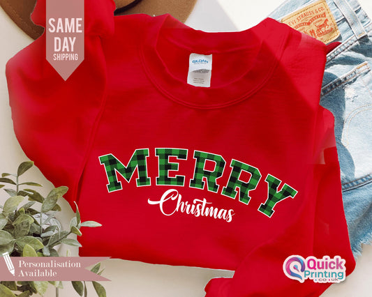 Buffalo Plaid 'Merry Christmas' Sweatshirt: Family Holiday Crewneck