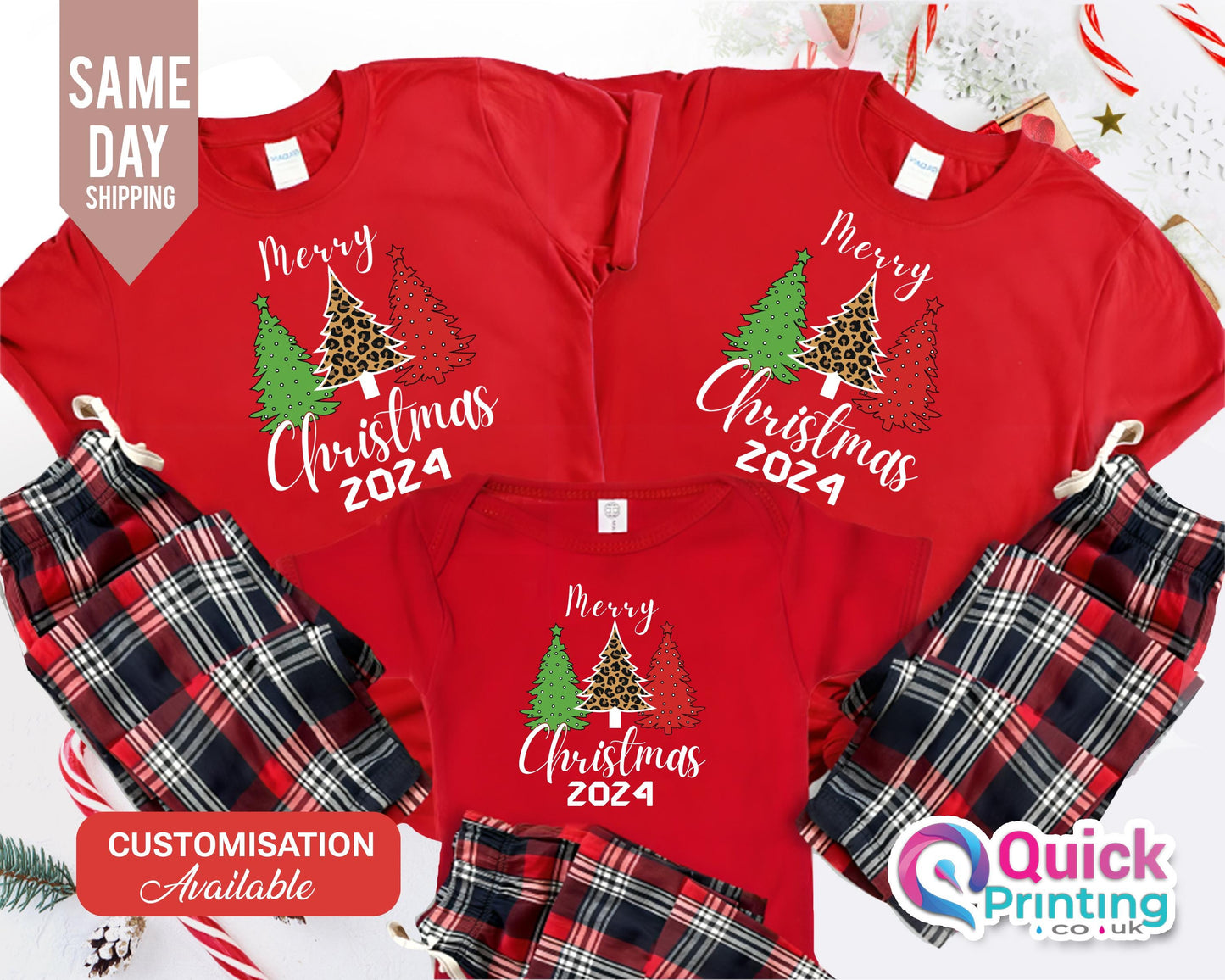 Personalized Family Christmas Pajama Set: Long Sleeve Cotton Flannel