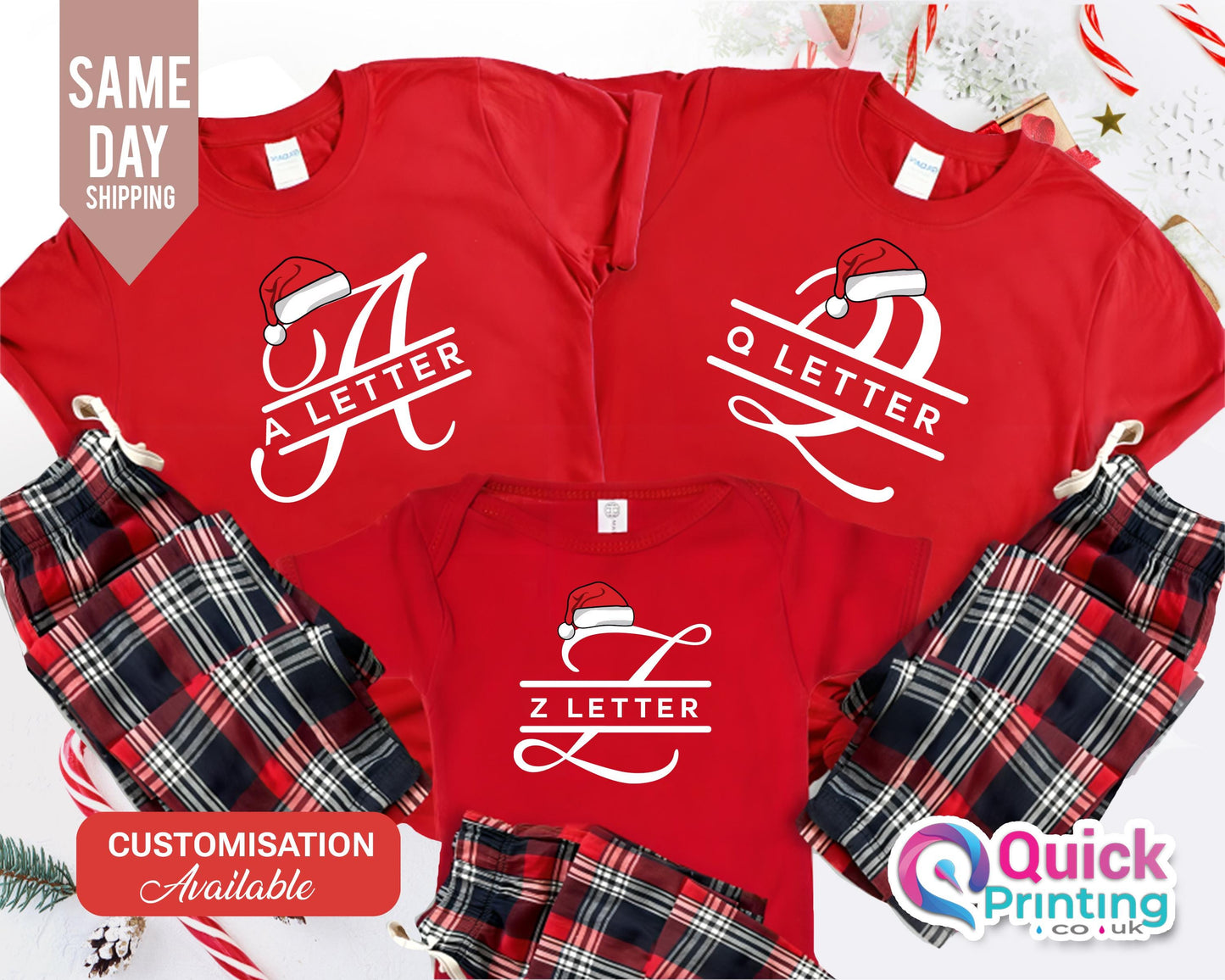 Personalized Family Christmas PJs: Custom Name Alphabet Shirt