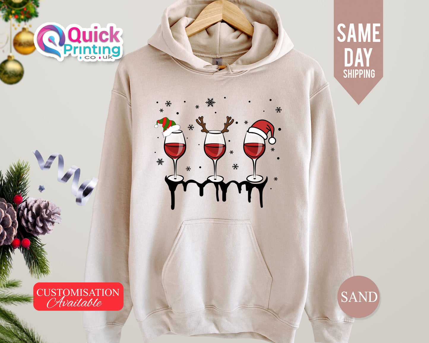 Christmas Wine Glasses Hoodie: Merry Xmas Party Sweater