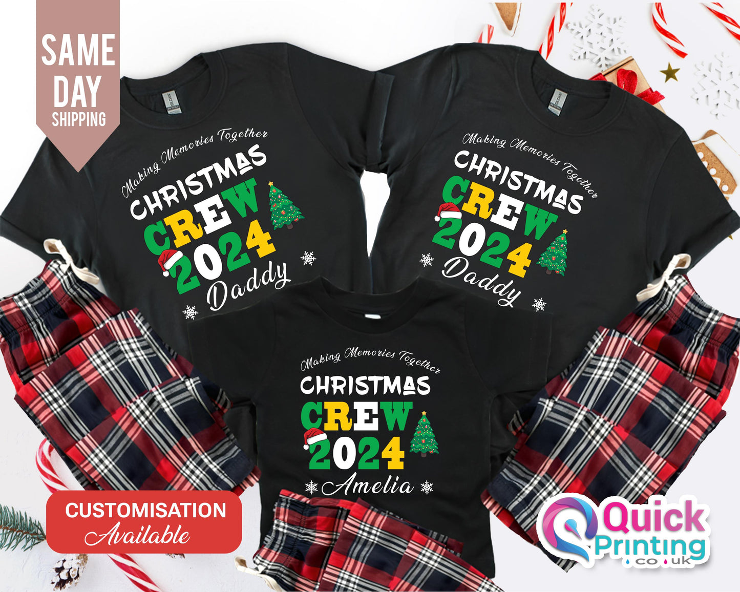 Personalized Christmas Crew Matching Pajama Set: Family Xmas T-Shirt