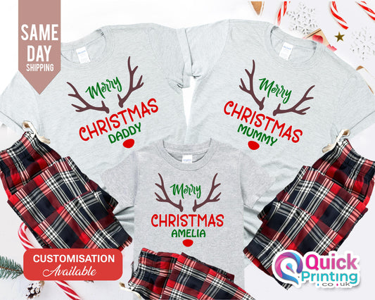 Personalized Family Christmas Pajama Set: Reindeer Flannel PJs