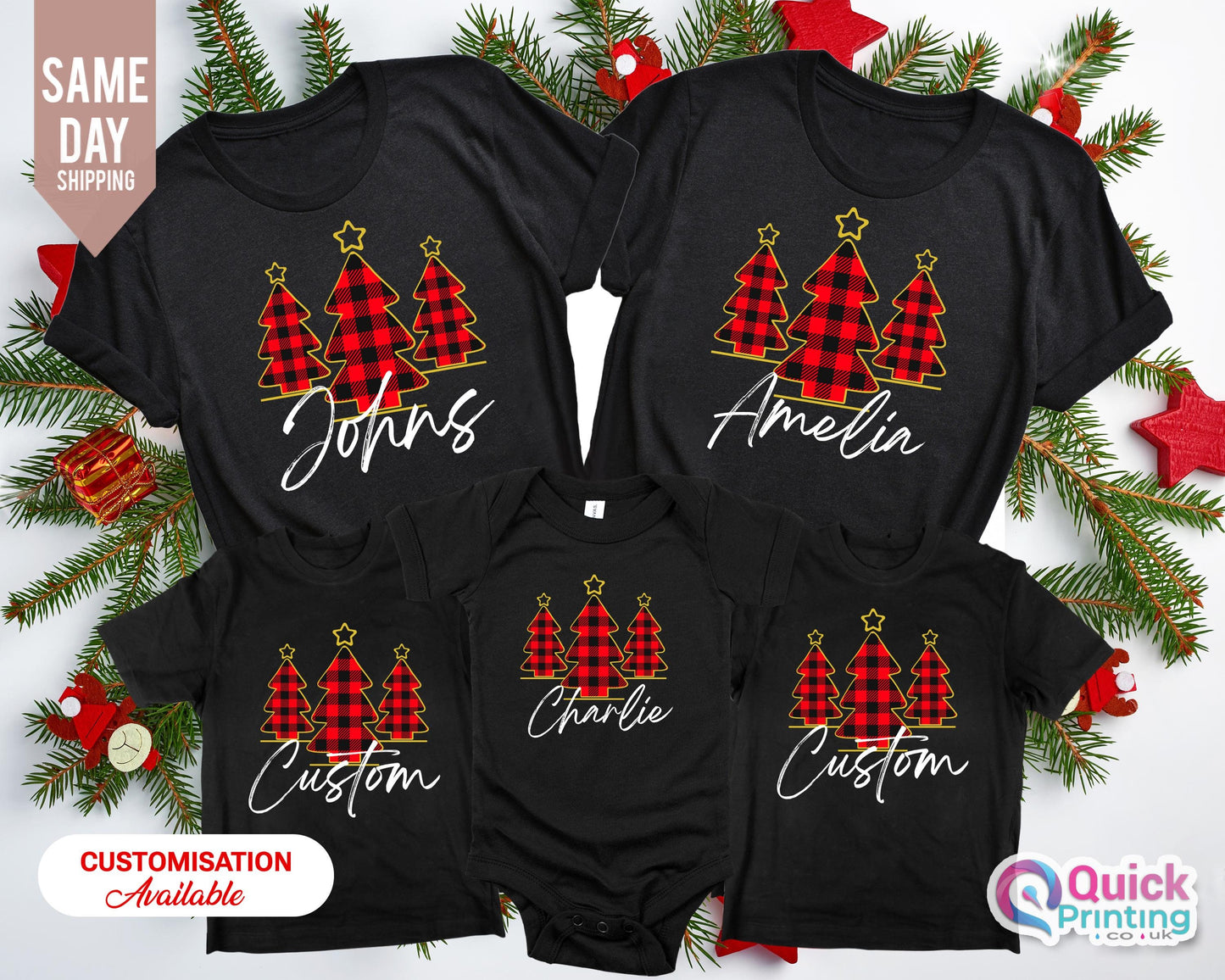 Personalized Christmas Tree T-Shirt: Matching Family Xmas Tee