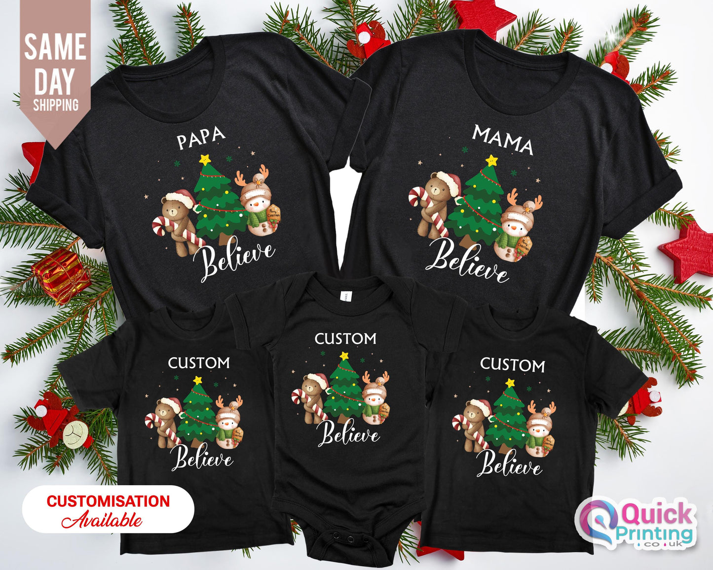 Personalized Believe Christmas T-Shirt: Matching Family Tees