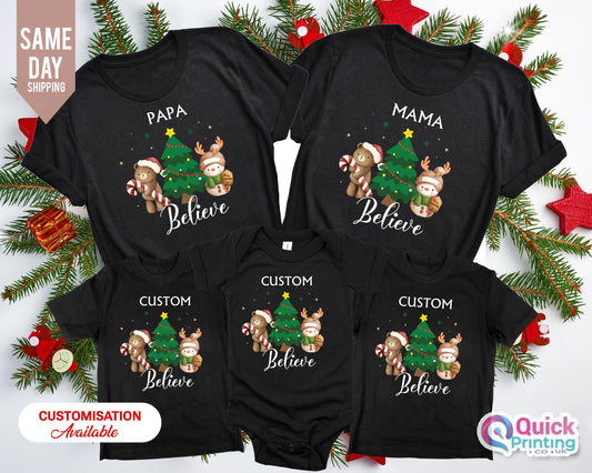 Personalized Believe Christmas T-Shirt: Matching Family Tees
