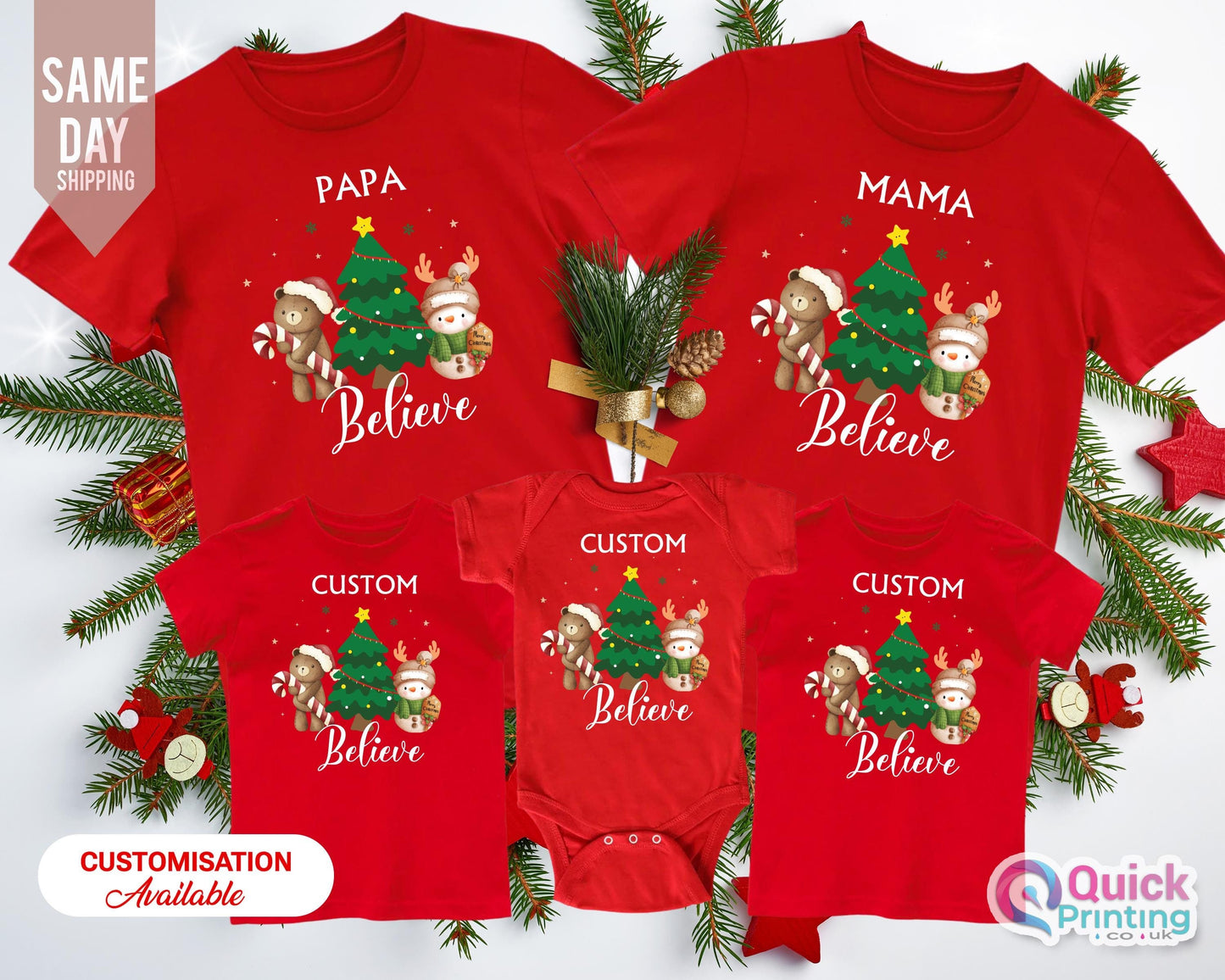 Personalized Believe Christmas T-Shirt: Matching Family Tees
