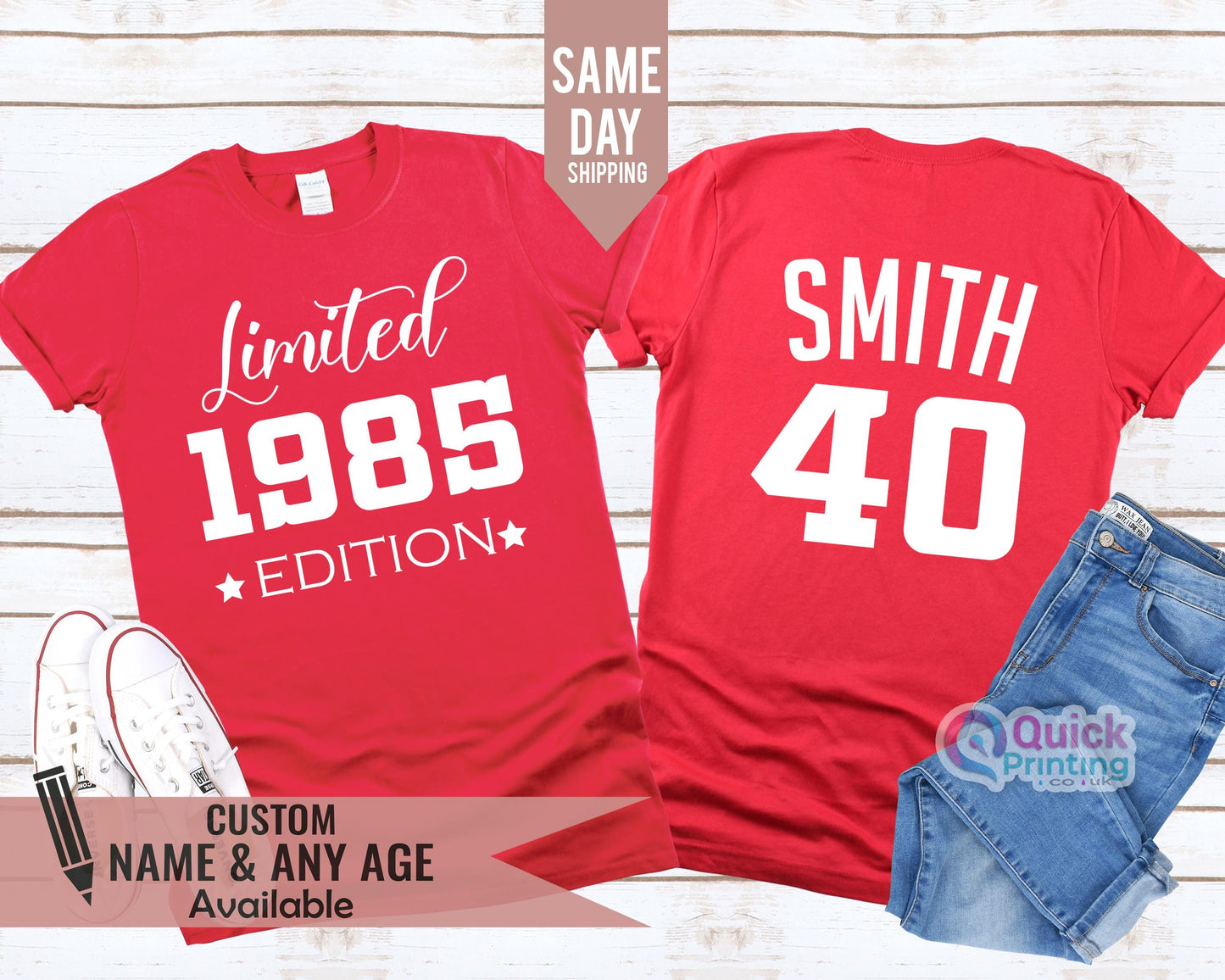 Personalized 40th Birthday T-Shirt: 1985 Vintage Limited Edition