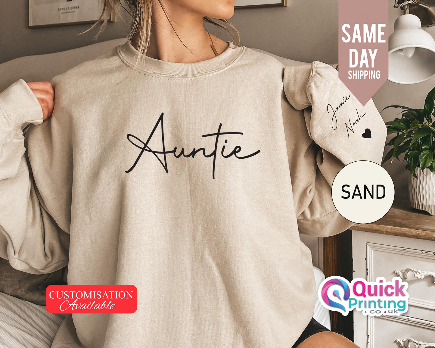Custom Auntie Sweatshirt: Personalized Name Sleeve, Aunt Gift