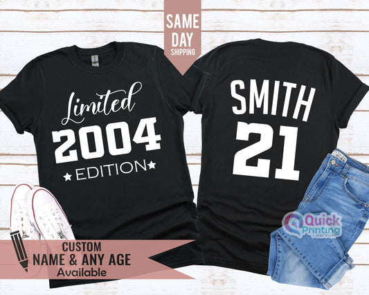 Personalised 21st Birthday Tshirt Men Women, 21st Birthday gift for her, Girls 21st Birthday Shirt, 2004 Birthday Top Daughter Birthday gift