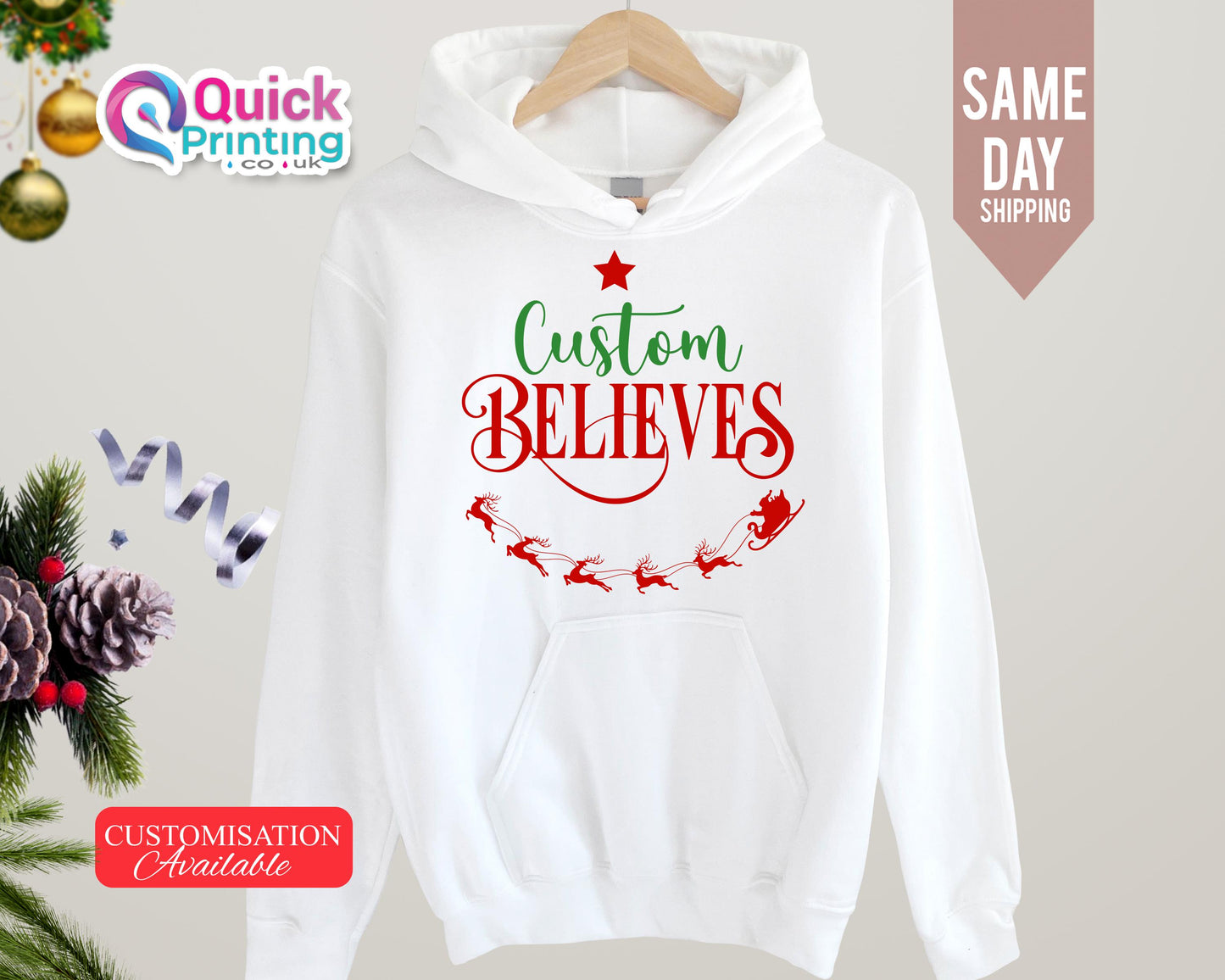 Custom 'Believe' Christmas Hoodie: Matching Family Christmas Jumper