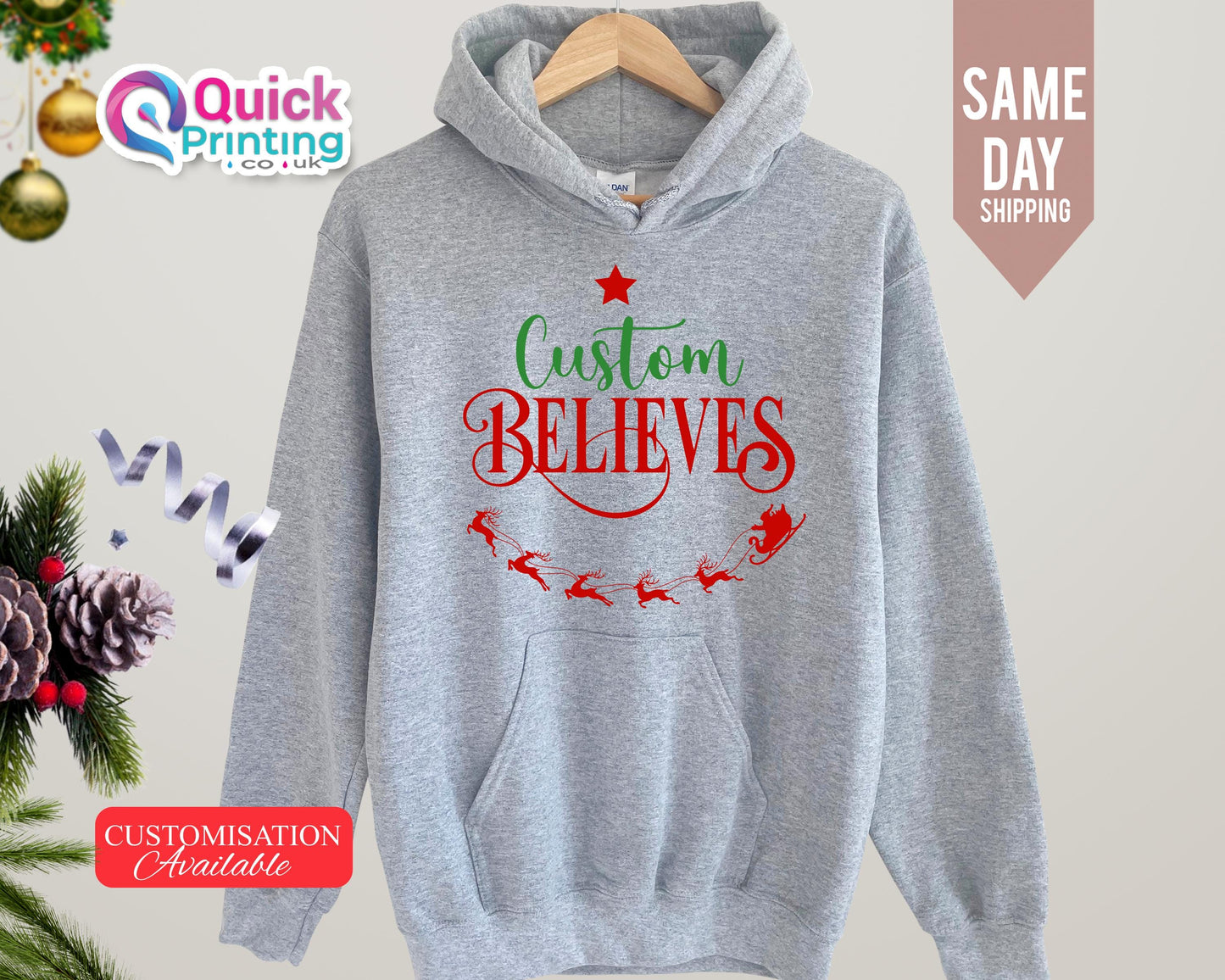 Custom 'Believe' Christmas Hoodie: Matching Family Christmas Jumper