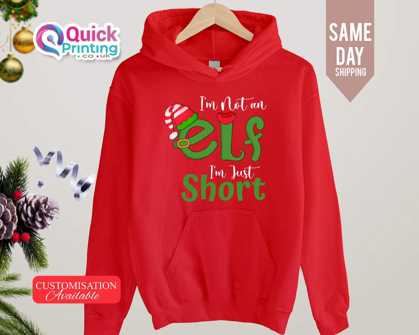 I'm Not An Elf I'm Just Short Hoodies, Funny Saying Elf Christmas Jumper, Xmas T, Funny Matching Family Christmas Sweatshirt, Christmas Gift
