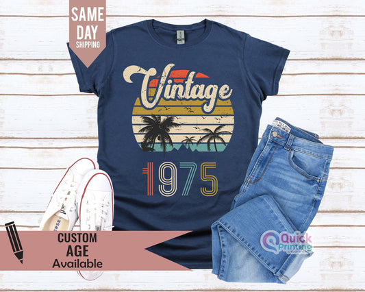 Vintage 1975 50th Birthday T-Shirt: Retro Palm Tree Tee