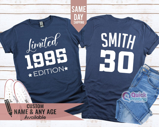 Personalized 30th Birthday T-Shirt: 1995 Limited Edition, Rose Gold Print