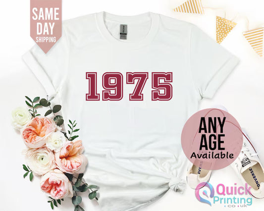 1975 Birthday Year TShirt UK, 50th Birthday Gift for Women, 50th Birthday Tshirt, Vintage 1975 Birthday Shirt, Mum Birthday Gift Mothers Day
