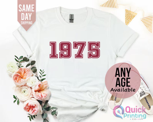 1975 Birthday Year TShirt UK, 50th Birthday Gift for Women, 50th Birthday Tshirt, Vintage 1975 Birthday Shirt, Mum Birthday Gift Mothers Day