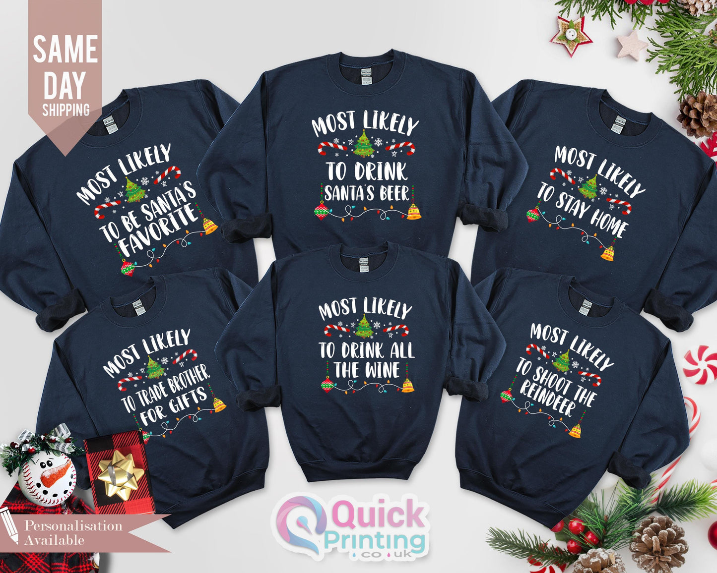 Custom 'Most Likely To' Christmas Sweatshirt: Matching Family Xmas Tee