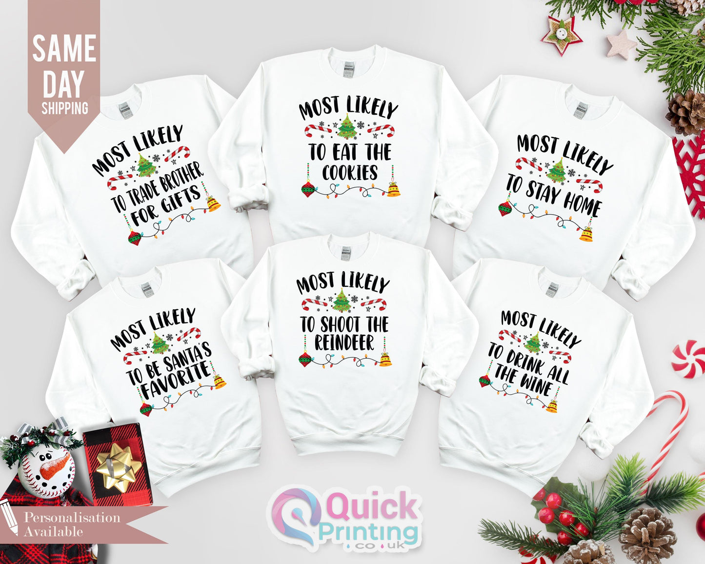 Custom 'Most Likely To' Christmas Sweatshirt: Matching Family Xmas Tee