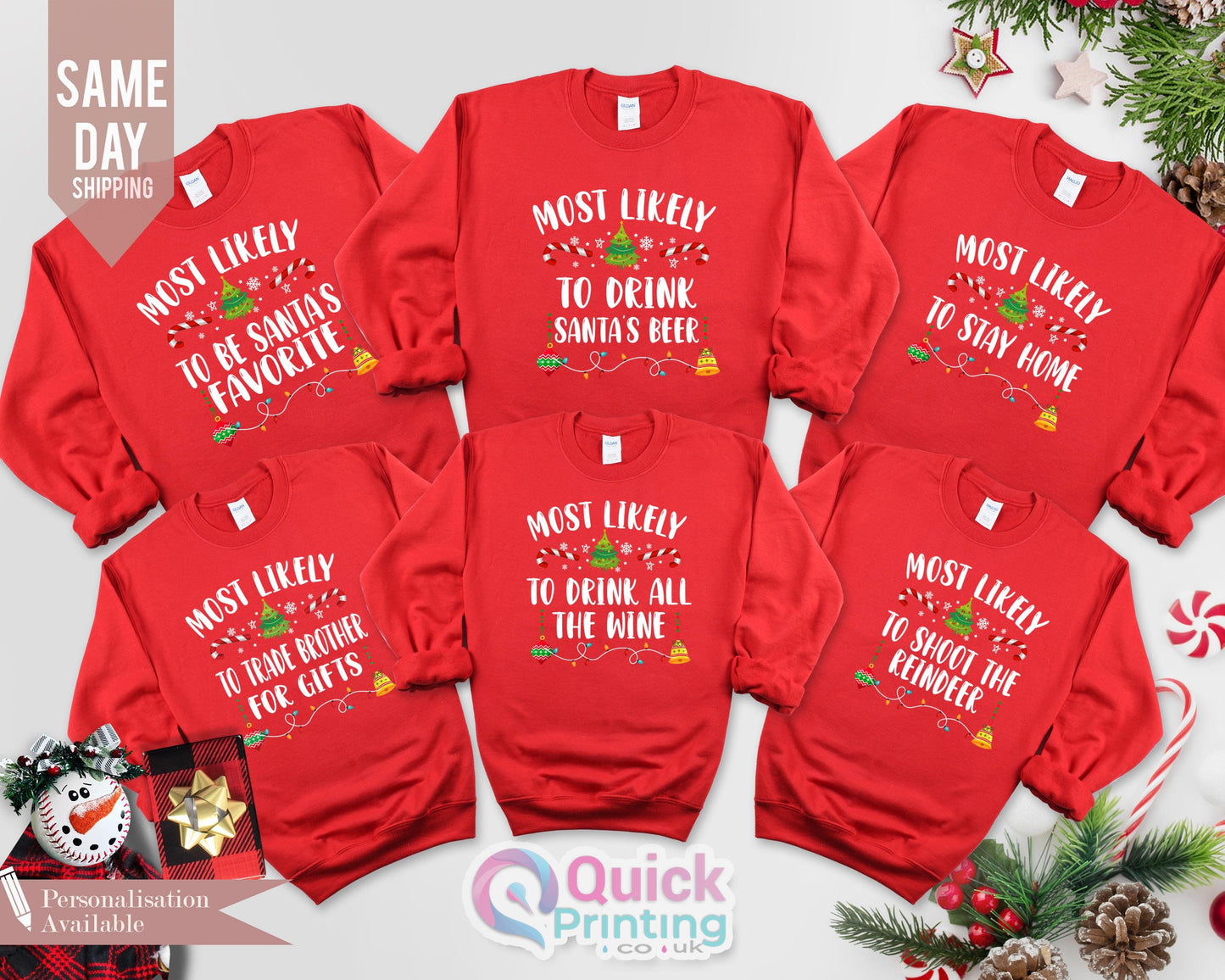 Custom 'Most Likely To' Christmas Sweatshirt: Matching Family Xmas Tee