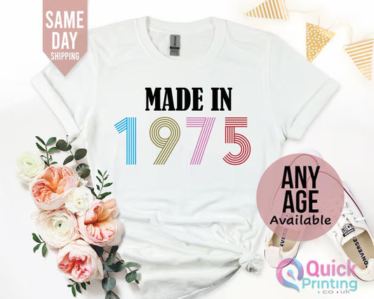 Made in 1975 tshirt, 50th Birthday Gifts for Women, Vintage 1975 Birthday Shirt, 50th Birthday Tshirt Custom Birthday Gifts for Mum Grandma
