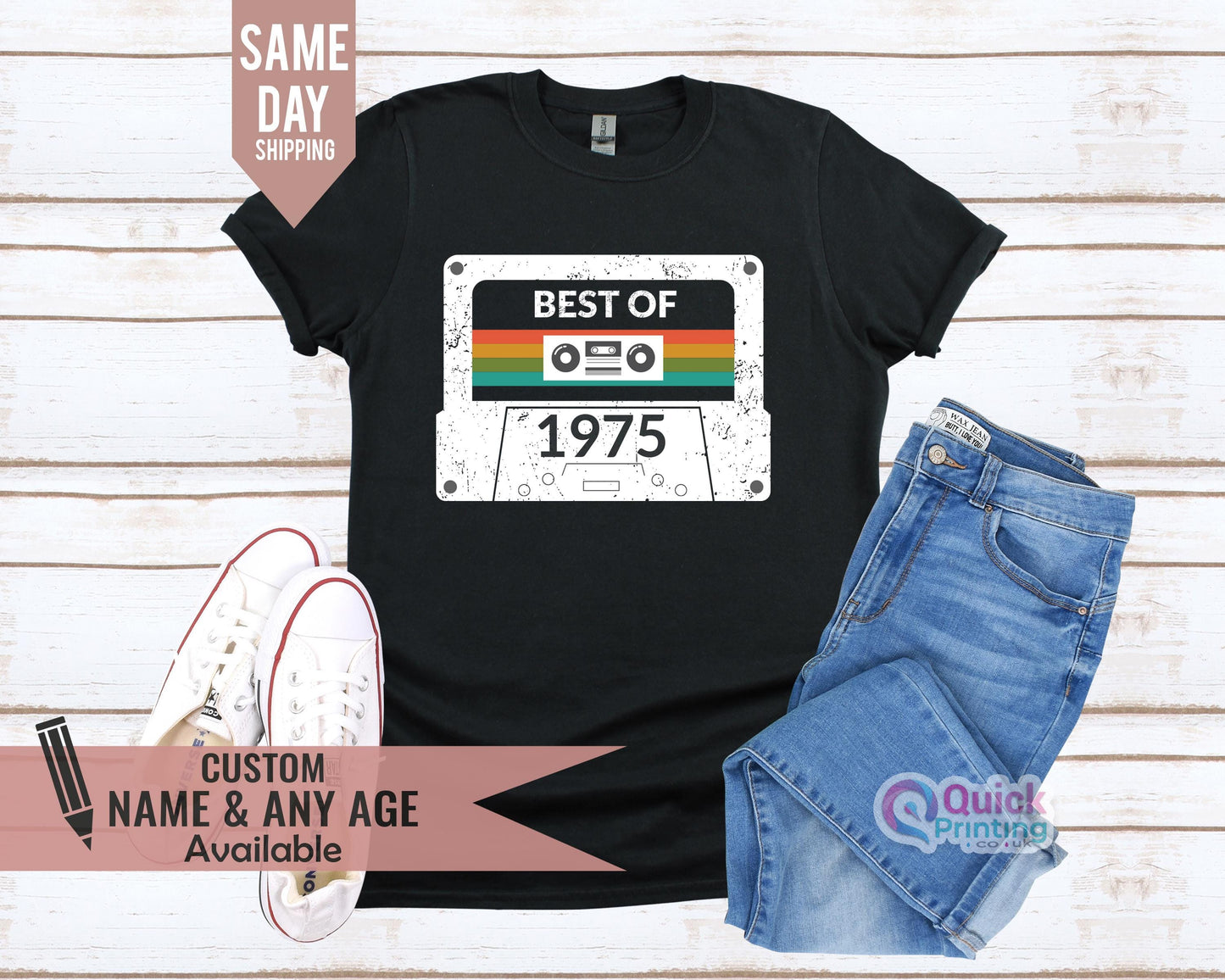 Vintage 1975 Cassette Tape T-Shirt: 50th Birthday Gift