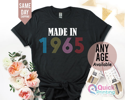 Made in 1965 tshirt, 60th Birthday Gifts for Women, Vintage 1965 Birthday Shirt, 60th Birthday Tshirt, Custom Birthday Gifts for Mum Grandma