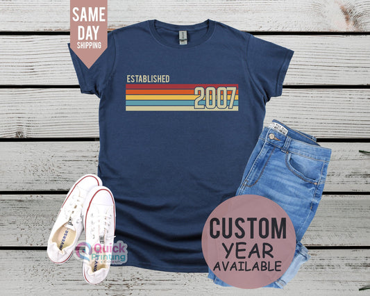 Established 2007, Mens 18th Birthday T-Shirt, Custom Birthday tshirt, personalised Birthday Gift 2025, Vintage Est 2007 Shirt, Custom Year T