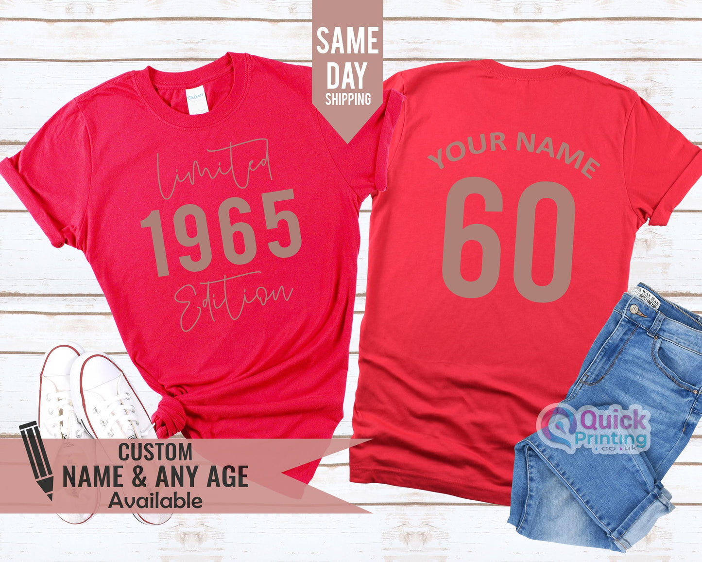 Personalized 60th Birthday T-Shirt: Limited Edition 1965 Vintage Tee