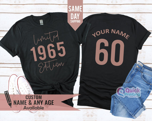 Limited Edition 1965 Shirt, Personalised 60th Birthday Tshirt, 60th Birthday Gift for Men Women, 1965 Birthday Gift Vintage Shirt, 1965 Tee