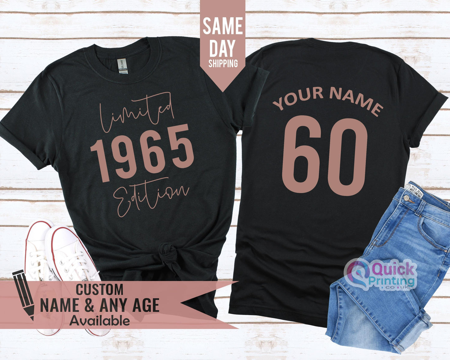 Personalized 60th Birthday T-Shirt: Limited Edition 1965 Vintage Tee