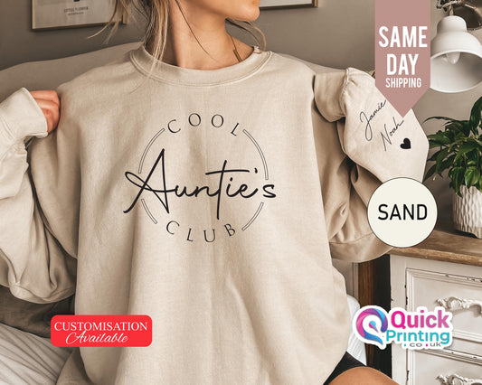 Cool Aunties Club Sweatshirt with Name on Sleeve, Personalized Auntie jumper, Auntie Announcement Sweater, Custom Auntie Sweatshirt, Xmas T