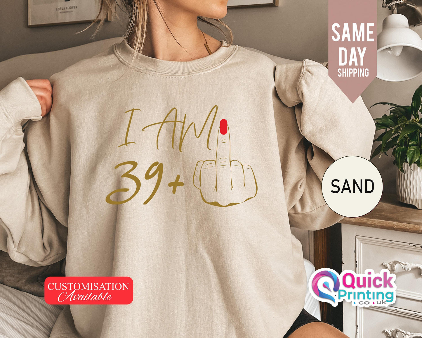 I Am 39+ Middle Finger Sweatshirt: Funny 40th Birthday Jumper