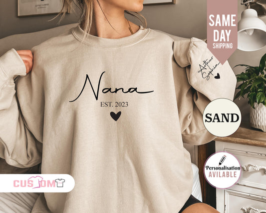 Personalized Nana Sweatshirt: Custom Grandparent Name Sleeve, Birthday Gift