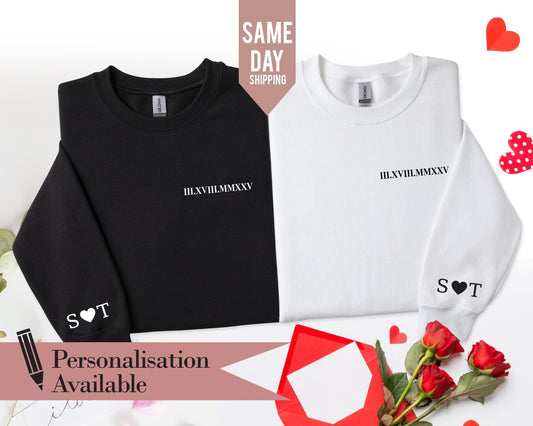 Personalized Roman Numeral Sweatshirt: Anniversary Date Couple Jumper