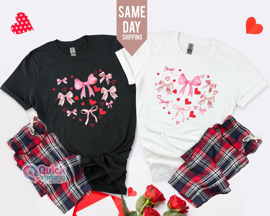 Bow Heart Valentine's Day Shirt: Coquette T-Shirt