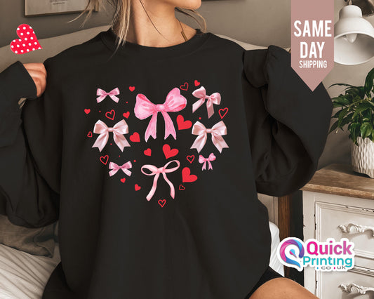 Bow Heart Valentine's Day Sweatshirt: Pink Bows, Soft Fabric
