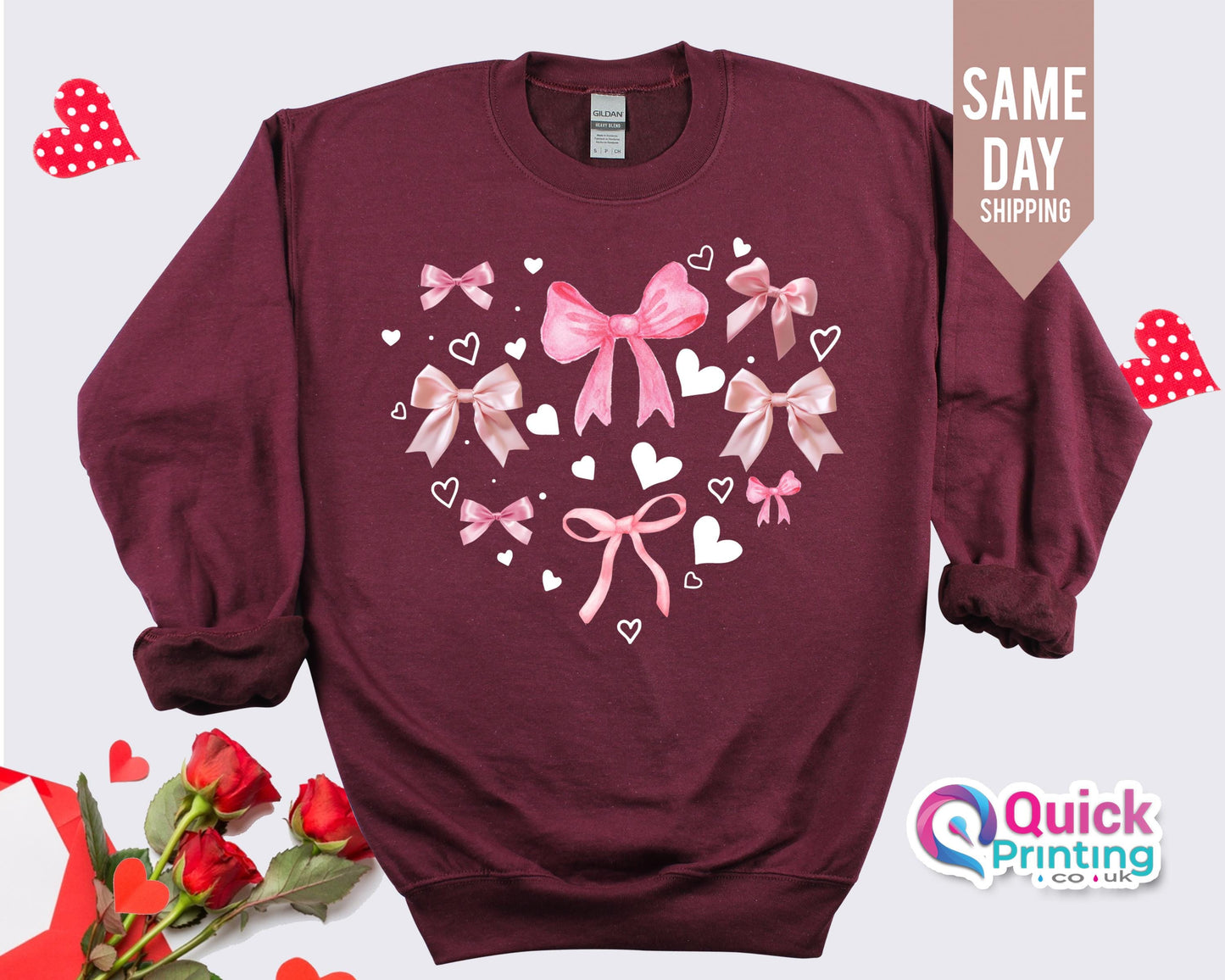 Bow Heart Valentine's Day Sweatshirt: Pink Bows, Soft Fabric