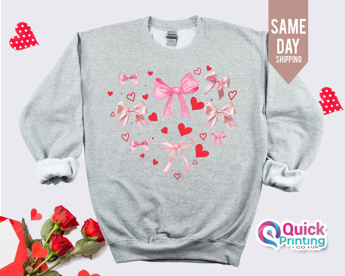 Bow Heart Valentine's Day Sweatshirt: Pink Bows, Soft Fabric