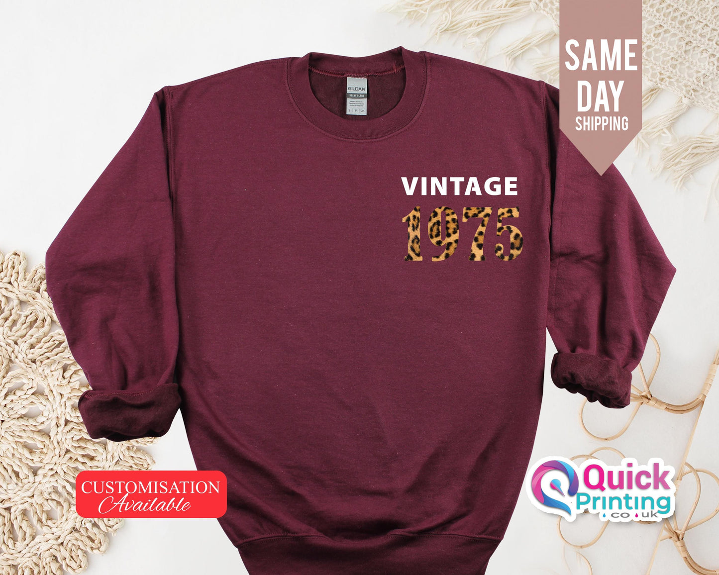 Vintage 1975 Leopard Print Sweatshirt: Birthday Year Jumper