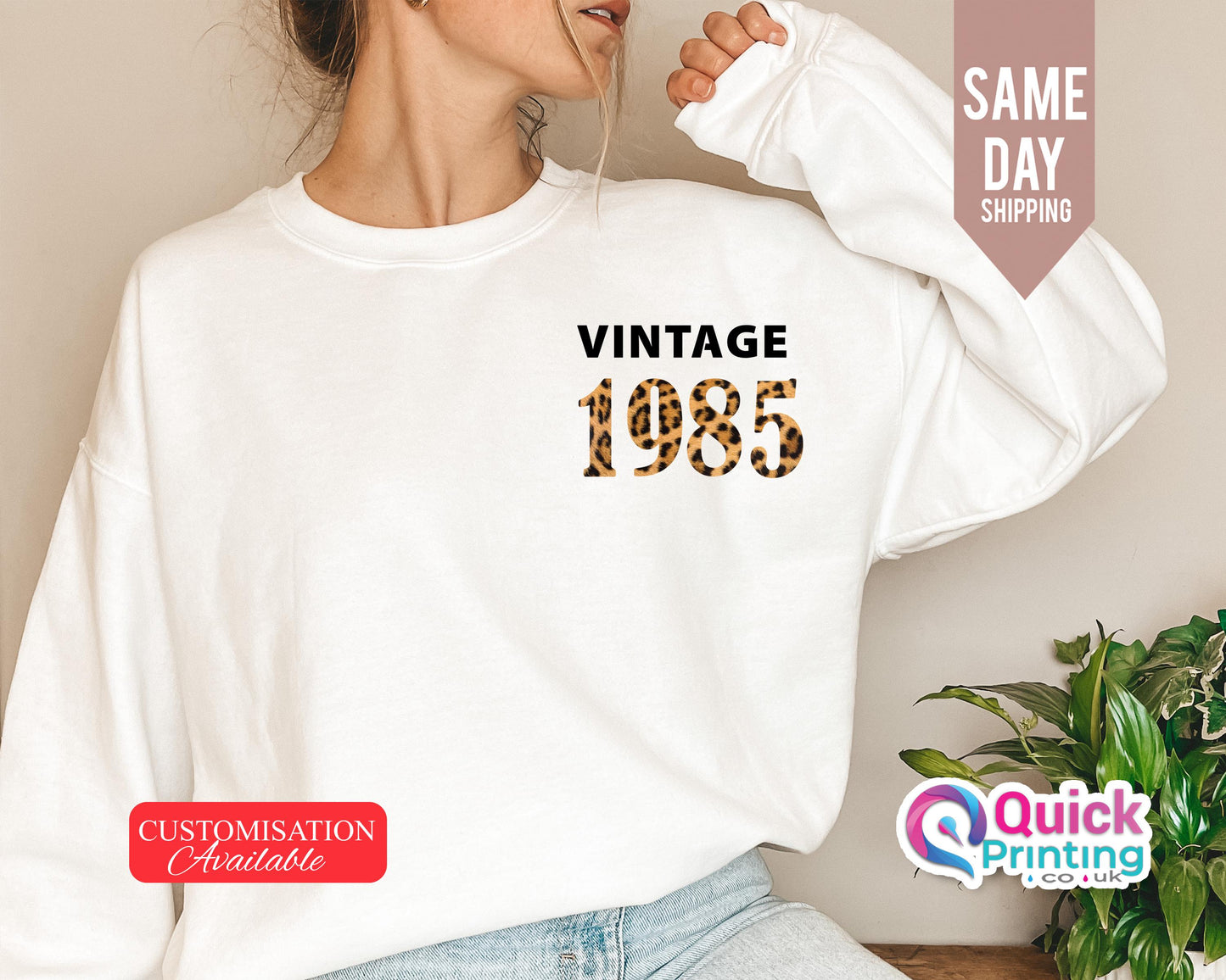 Custom Year Sweatshirt: Vintage Leopard Birthday Jumper