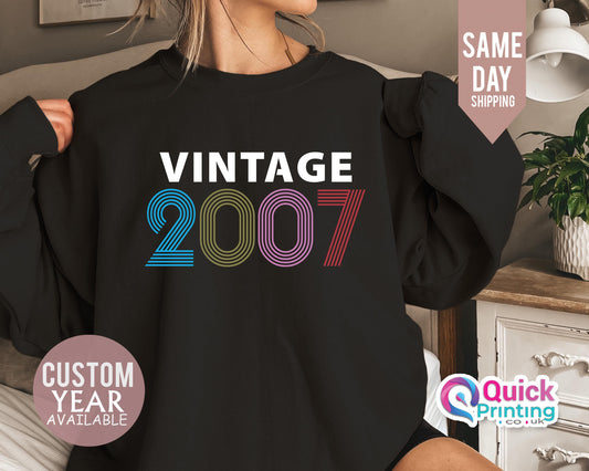 Vintage 2007 Birthday Sweatshirt: Custom Year Jumper