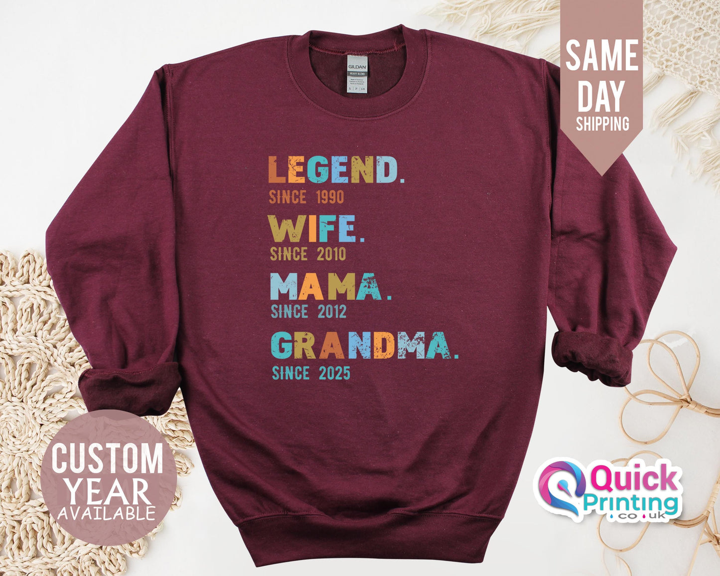 Legend Wife Mama Sweatshirt 2026, Customized Seater, Funny Mama Birthday Gift For Women, Personalized Gifts for Grandma, Ladies Sweatshirt