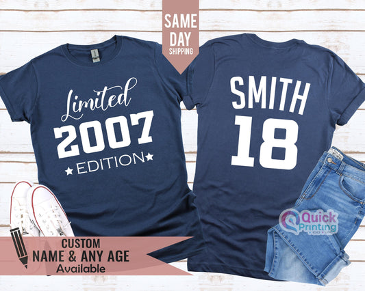 Personalised 18th Birthday Tshirt, 2007 Edition 18th Gift boys girl, Funny 18th Birthday Shirt, teenage birthday gift, eighteen birthday Top