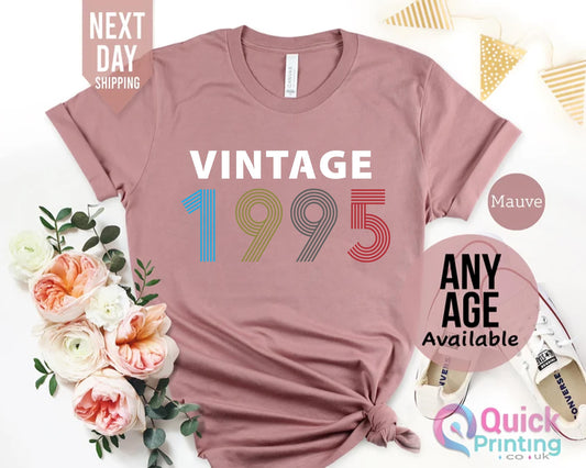 Vintage 1995 Birthday Tshirt UK, Ladies 30th Birthday Shirt, 30th Birthday Gifts for Women, Custom Birthday Gifts for her 2025
