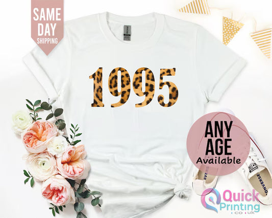 1995 Birthday T-shirt UK, Ladies 30th Birthday Shirt, 30th Birthday Leopard Print, 1995 Birthday Party Shirt for Women, Happy Birthday tee