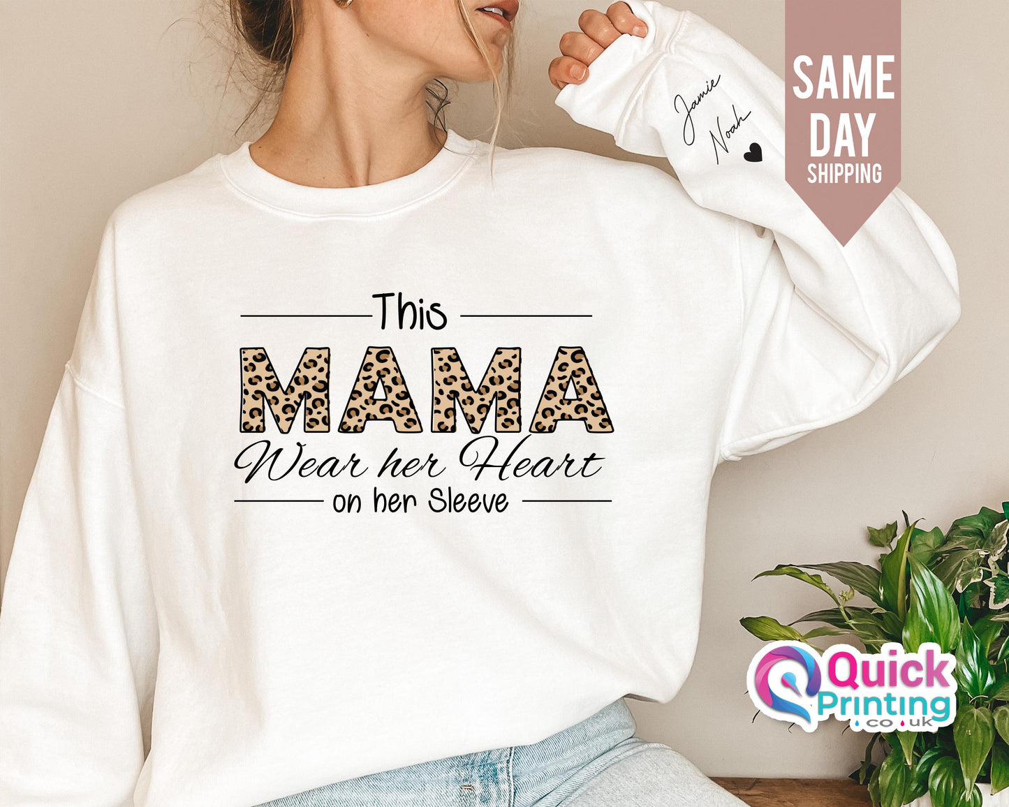 Personalized Mama Heart on Sleeve Sweatshirt - Custom Mom Gift
