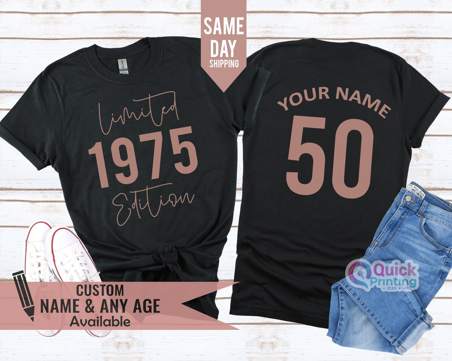 Personalised Name 50th Birthday Gift for Women, 50th Vintage 1975 Birthday Tshirt, Birthday gift for Mum Dad, Mothers Day Gift 2025