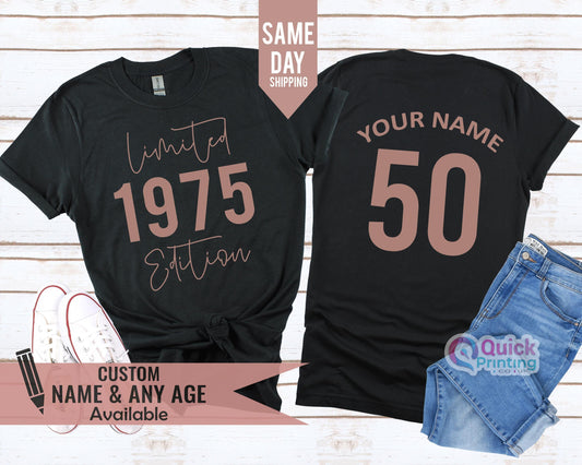 Personalised Name 50th Birthday Gift for Women, 50th Vintage 1975 Birthday Tshirt, Birthday gift for Mum Dad, Mothers Day Gift 2025