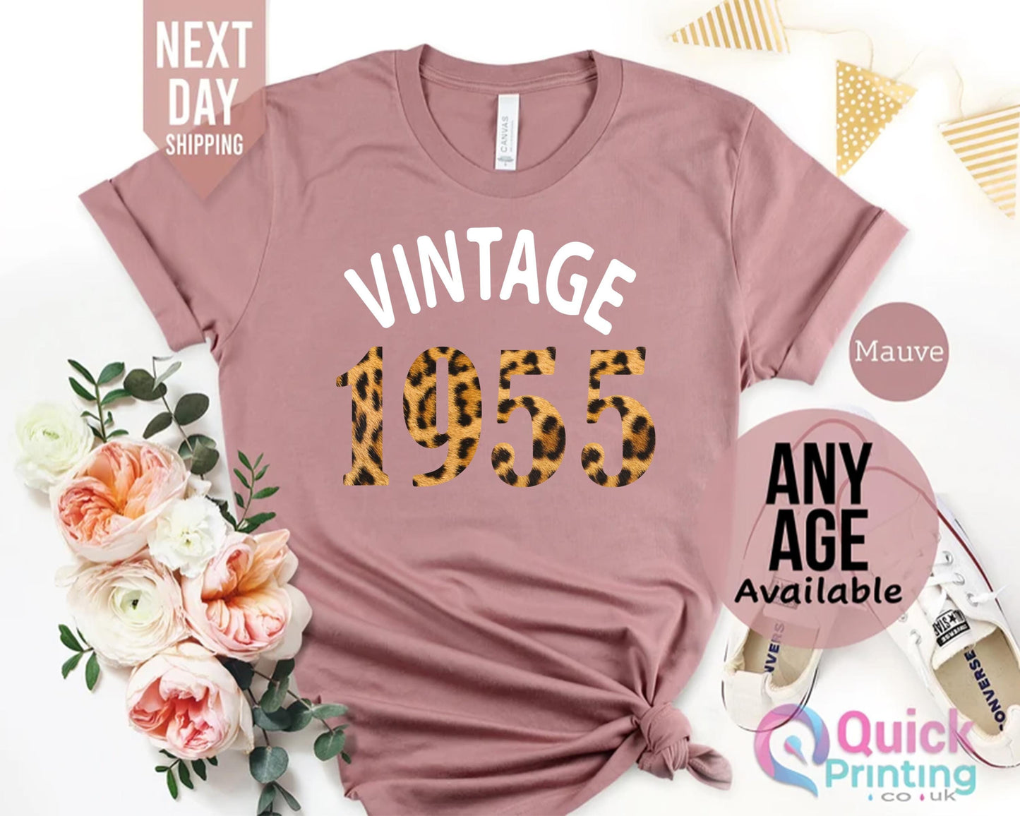 70th Birthday T-shirt: Vintage 1955 Leopard Print Tee